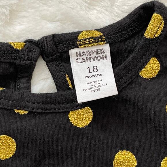 Harper Canyon Black Gold Sparkle Polk A Dot Long Sleeve New Dress Baby 18 Months - Picture 3 of 6